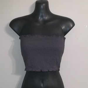 PINK grey crop tube top, smocked.